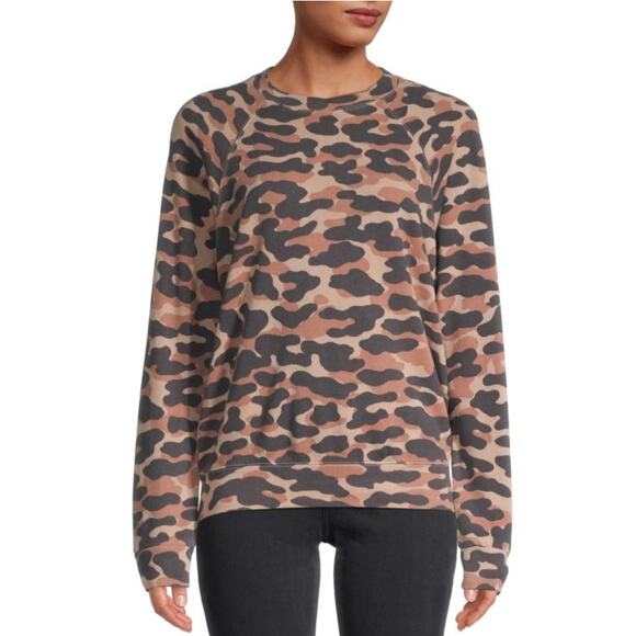 MONROW Camo Print Slouchy Sweatshirt Extra Small XS Tan Brown Black - Picture 1 of 8